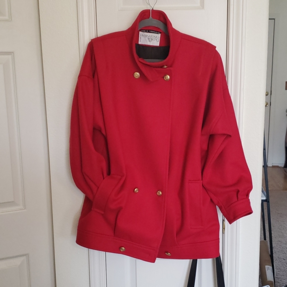 Vintage 80s Ladies Military Style Coat RED